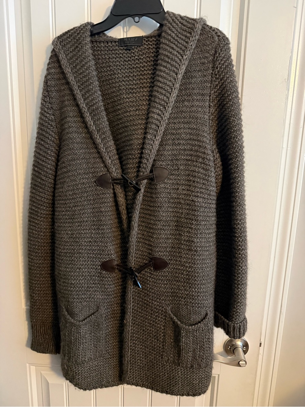 Marvs of Italy Italian sweater Large Cozy Hooded Toggle Cardigan - Gray Alpaca